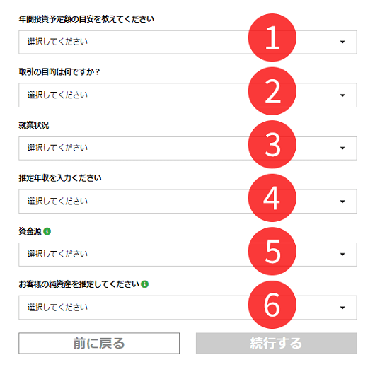 XMTradingの投資家情報登録画面