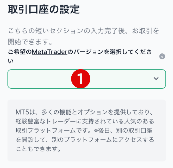 XMの追加口座でMetaTraderを選択する画面