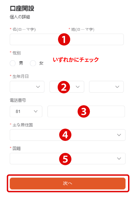 個人情報の入力