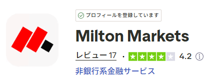 Milton MarketsのTrustpilot評価