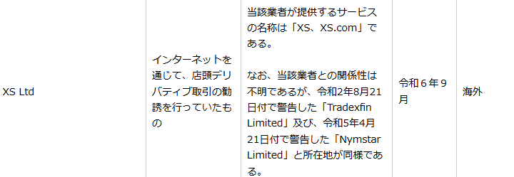 日本の金融庁からの警告